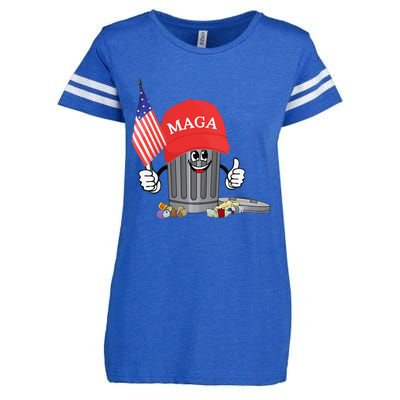 Funny Trump Maga Garbage Can Cartoon Character American Flag Gift Enza Ladies Jersey Football T-Shirt