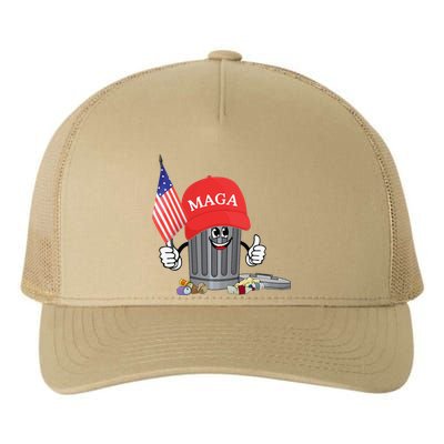 Funny Trump Maga Garbage Can Cartoon Character American Flag Gift Yupoong Adult 5-Panel Trucker Hat