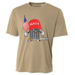 Funny Trump Maga Garbage Can Cartoon Character American Flag Gift Cooling Performance Crew T-Shirt