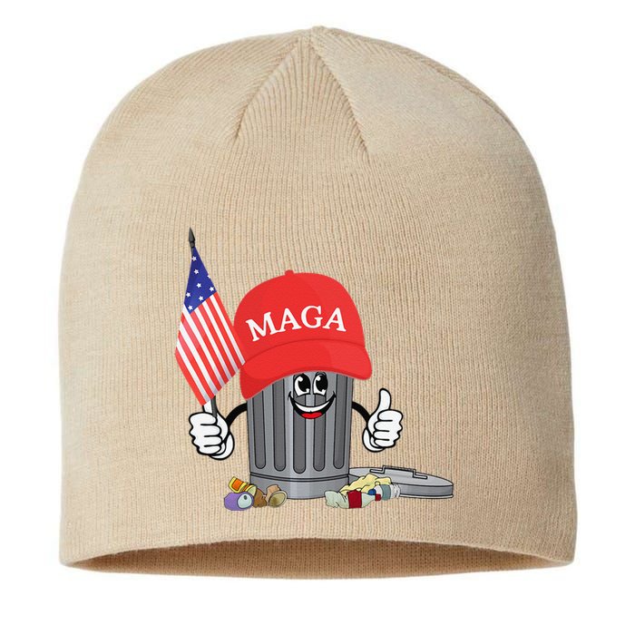 Funny Trump Maga Garbage Can Cartoon Character American Flag Gift Sustainable Beanie