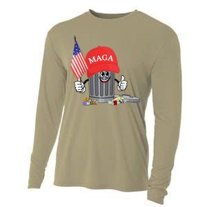 Funny Trump Maga Garbage Can Cartoon Character American Flag Gift Cooling Performance Long Sleeve Crew