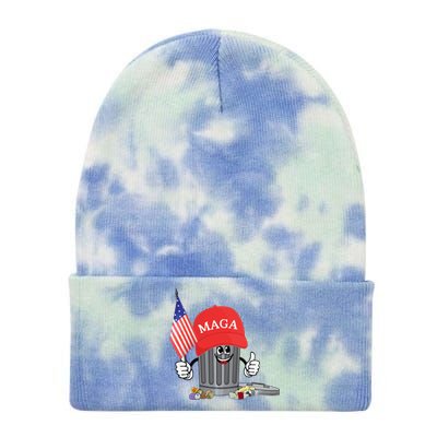 Funny Trump Maga Garbage Can Cartoon Character American Flag Gift Tie Dye 12in Knit Beanie