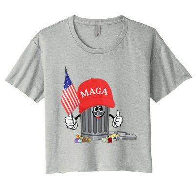 Funny Trump Maga Garbage Can Cartoon Character American Flag Gift Women's Crop Top Tee