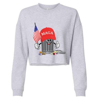 Funny Trump Maga Garbage Can Cartoon Character American Flag Gift Cropped Pullover Crew