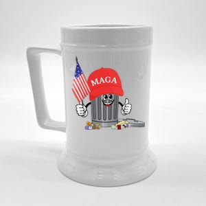 Funny Trump Maga Garbage Can Cartoon Character American Flag Gift Beer Stein