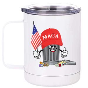 Funny Trump Maga Garbage Can Cartoon Character American Flag Gift 12 oz Stainless Steel Tumbler Cup