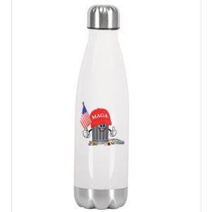 Funny Trump Maga Garbage Can Cartoon Character American Flag Gift Stainless Steel Insulated Water Bottle