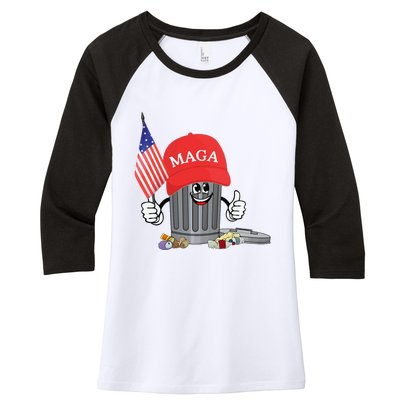 Funny Trump Maga Garbage Can Cartoon Character American Flag Gift Women's Tri-Blend 3/4-Sleeve Raglan Shirt