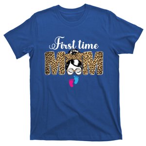 First Time Mom Leopard Messy Bun Funny Mothers Day Gift T-Shirt