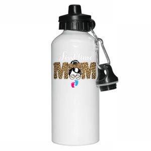 First Time Mom Leopard Messy Bun Funny Mothers Day Gift Aluminum Water Bottle