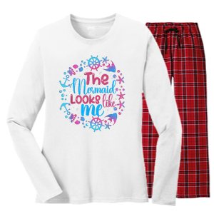 Funny The Mermaid Looks Like Me Quote Under The Ocean Women's Long Sleeve Flannel Pajama Set 