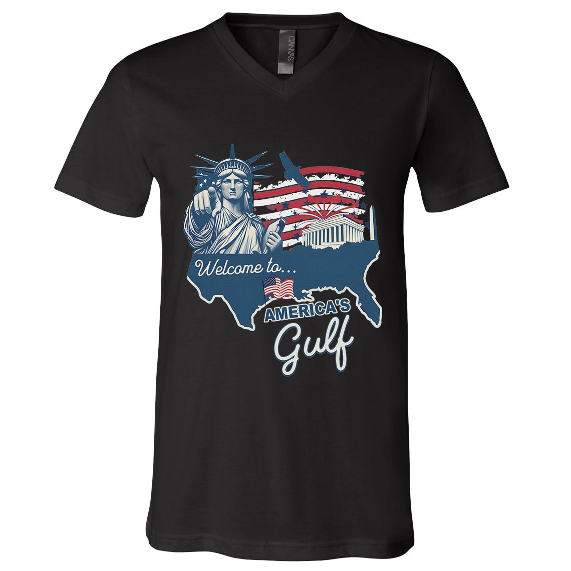 Funny Trump Mexico America Retro Welcome To AmericaS Gulf V-Neck T-Shirt