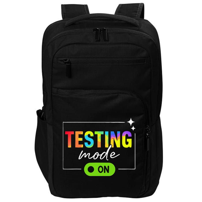 Funny Testing Mode On Motivational Test Day For Teacher Impact Tech Backpack