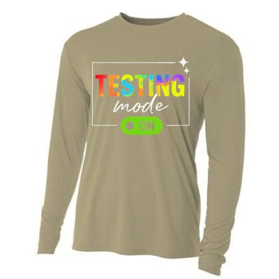 Funny Testing Mode On Motivational Test Day For Teacher Cooling Performance Long Sleeve Crew