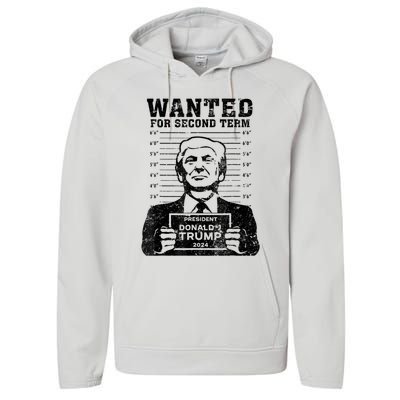 Free Trump Mugshot Wanted For Second Term 2024 Trump 2024 Performance Fleece Hoodie