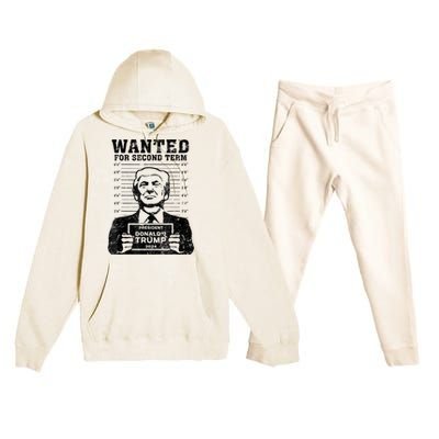 Free Trump Mugshot Wanted For Second Term 2024 Trump 2024 Premium Hooded Sweatsuit Set