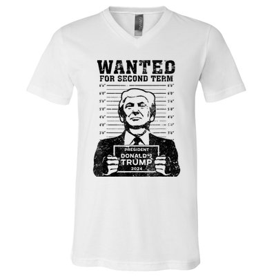 Free Trump Mugshot Wanted For Second Term 2024 Trump 2024 V-Neck T-Shirt