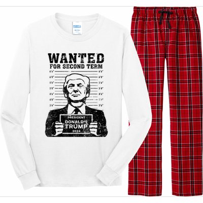 Free Trump Mugshot Wanted For Second Term 2024 Trump 2024 Long Sleeve Pajama Set