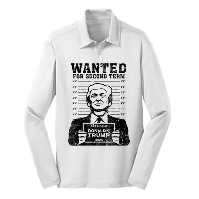 Free Trump Mugshot Wanted For Second Term 2024 Trump 2024 Silk Touch Performance Long Sleeve Polo