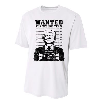 Free Trump Mugshot Wanted For Second Term 2024 Trump 2024 Performance Sprint T-Shirt