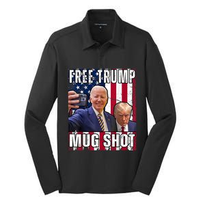 Free Trump Mugshot President Joe Biden Selfie Halloween Silk Touch Performance Long Sleeve Polo