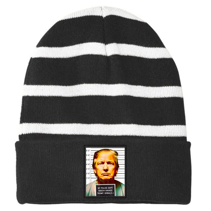 Funny Trump Mugshot Parody AI DC Georgia NYC Indictment Striped Beanie with Solid Band