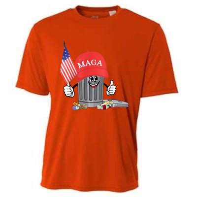 Funny Trump Maga Garbage Can Cartoon Character American Flag Cooling Performance Crew T-Shirt