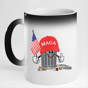 Funny Trump Maga Garbage Can Cartoon Character American Flag 11oz Black Color Changing Mug