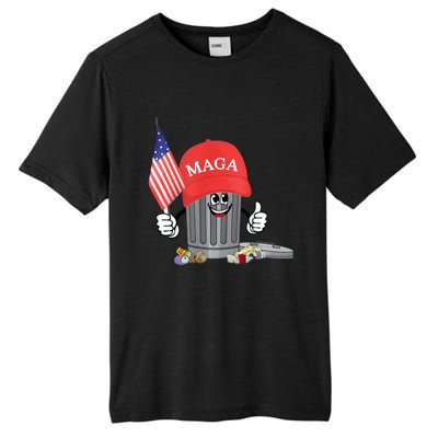 Funny Trump Maga Garbage Can Cartoon Character American Flag Tall Fusion ChromaSoft Performance T-Shirt