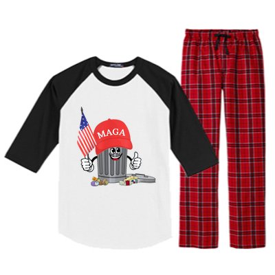 Funny Trump Maga Garbage Can Cartoon Character American Flag Raglan Sleeve Pajama Set