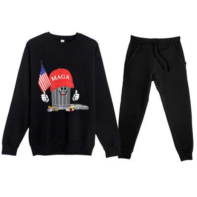 Funny Trump Maga Garbage Can Cartoon Character American Flag Premium Crewneck Sweatsuit Set