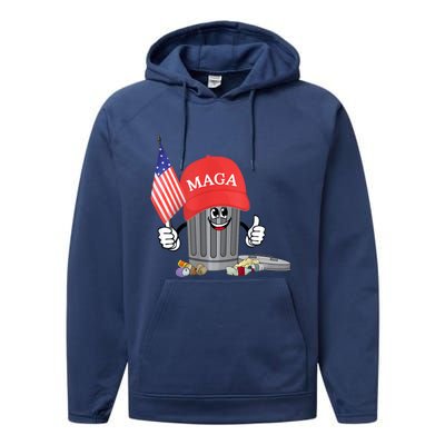 Funny Trump Maga Garbage Can Cartoon Character American Flag Performance Fleece Hoodie