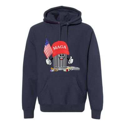 Funny Trump Maga Garbage Can Cartoon Character American Flag Premium Hoodie