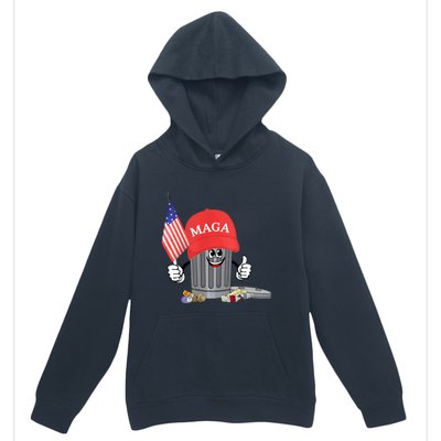 Funny Trump Maga Garbage Can Cartoon Character American Flag Urban Pullover Hoodie