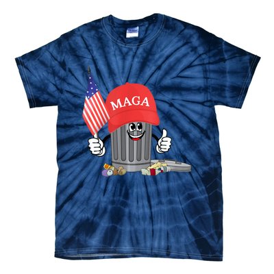 Funny Trump Maga Garbage Can Cartoon Character American Flag Tie-Dye T-Shirt