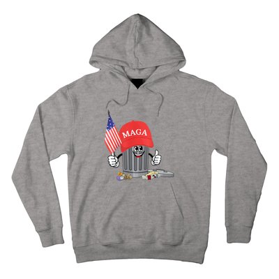 Funny Trump Maga Garbage Can Cartoon Character American Flag Hoodie