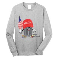 Funny Trump Maga Garbage Can Cartoon Character American Flag Long Sleeve Shirt