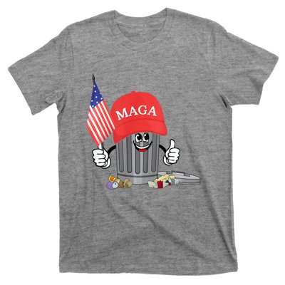 Funny Trump Maga Garbage Can Cartoon Character American Flag T-Shirt