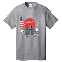 Funny Trump Maga Garbage Can Cartoon Character American Flag Tall T-Shirt