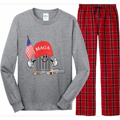 Funny Trump Maga Garbage Can Cartoon Character American Flag Long Sleeve Pajama Set