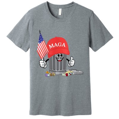 Funny Trump Maga Garbage Can Cartoon Character American Flag Premium T-Shirt