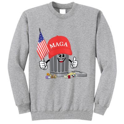 Funny Trump Maga Garbage Can Cartoon Character American Flag Tall Sweatshirt