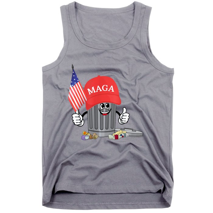 Funny Trump Maga Garbage Can Cartoon Character American Flag Tank Top