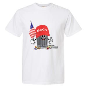 Funny Trump Maga Garbage Can Cartoon Character American Flag Garment-Dyed Heavyweight T-Shirt