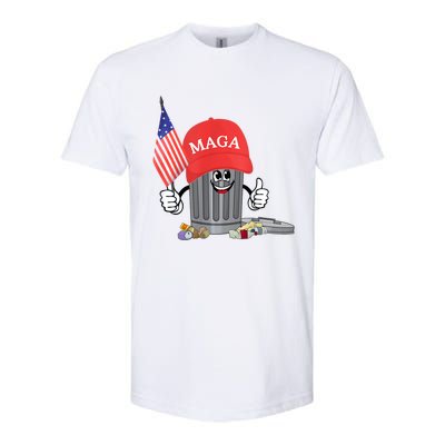 Funny Trump Maga Garbage Can Cartoon Character American Flag Softstyle CVC T-Shirt