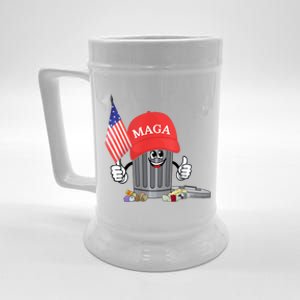 Funny Trump Maga Garbage Can Cartoon Character American Flag Beer Stein