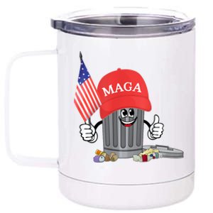 Funny Trump Maga Garbage Can Cartoon Character American Flag 12 oz Stainless Steel Tumbler Cup