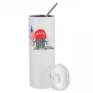 Funny Trump Maga Garbage Can Cartoon Character American Flag Stainless Steel Tumbler