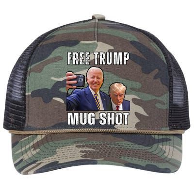 Free Trump Mugshot President Joe Biden Selfie Halloween Retro Rope Trucker Hat Cap