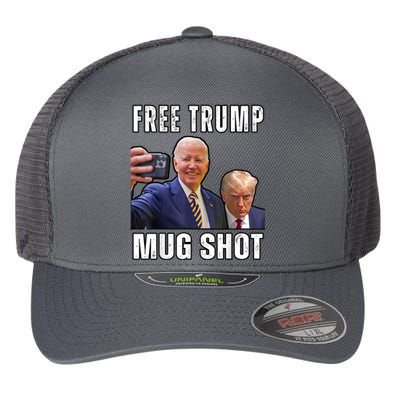 Free Trump Mugshot President Joe Biden Selfie Halloween Flexfit Unipanel Trucker Cap